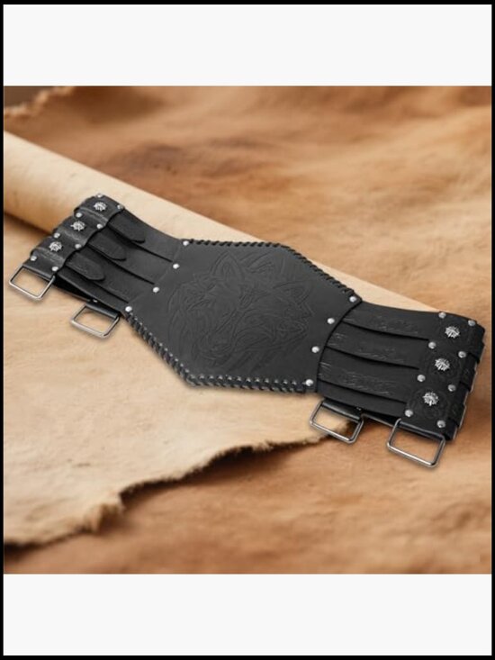 Medieval Viking Faux Leather Wide Belt with Metal Buckle for LARP Costume